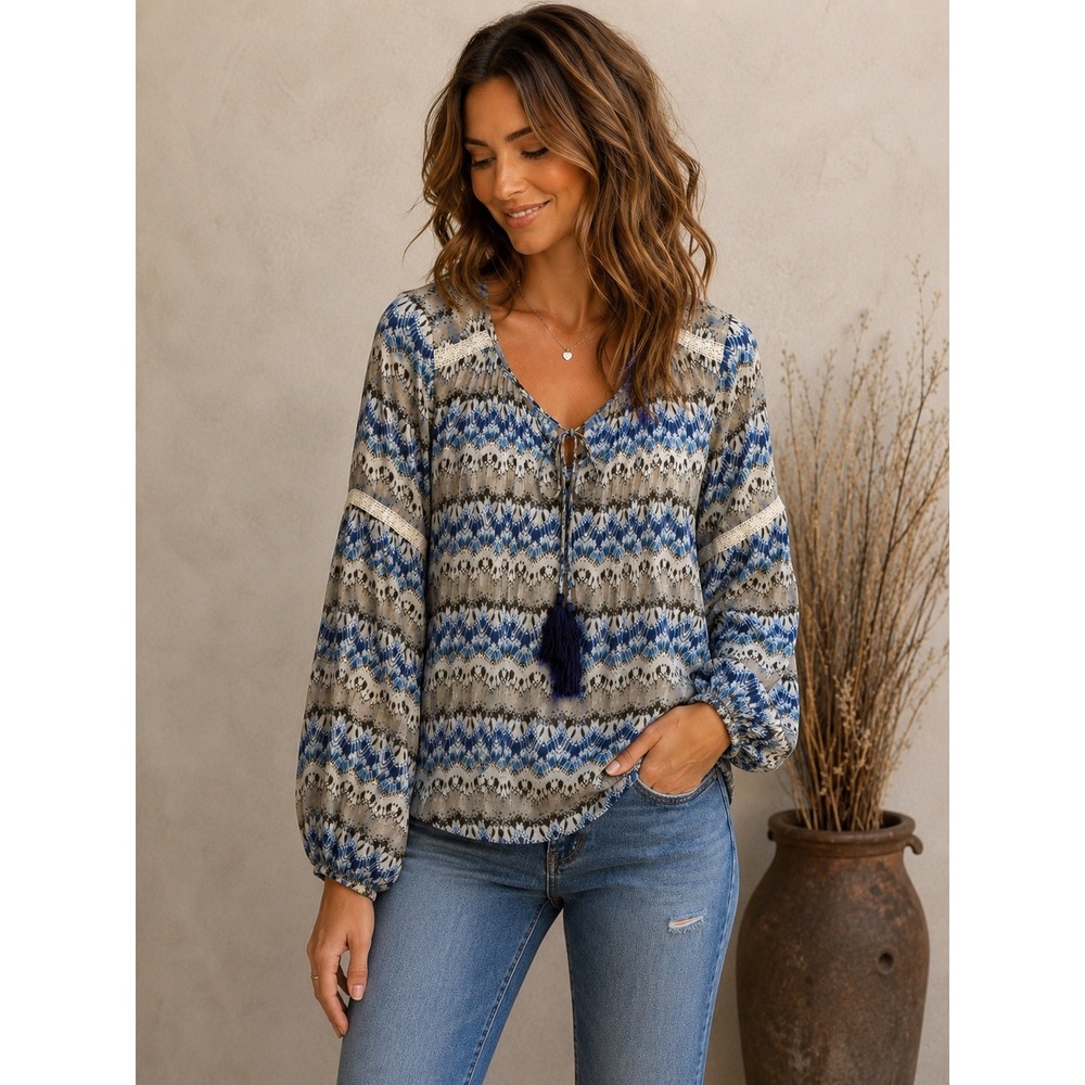 Sundance Boho Ethereal Silk Boho Peasant Blouse Size M